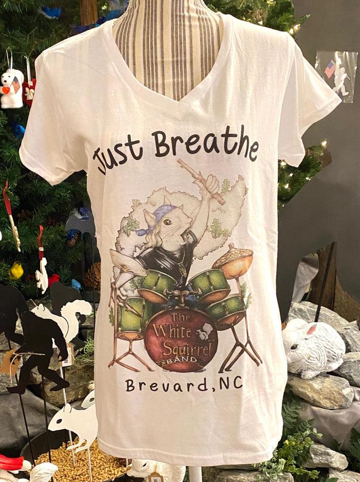 T-Shirt - Women's - Just Breathe Drummer - Short Sleeve V-Neck
