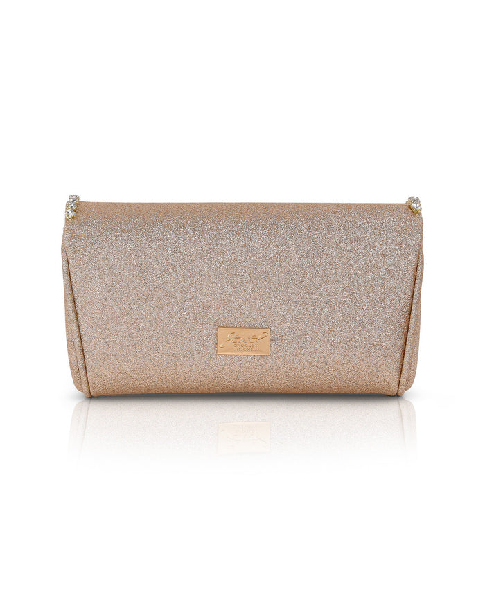 Gold | Talia Satin Double Flap Clutch with Crystal Trim Back
