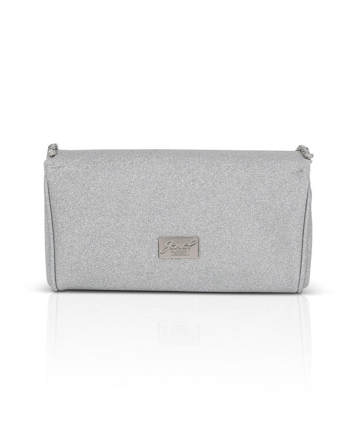 Silver | Talia Satin Double Flap Clutch with Crystal Trim