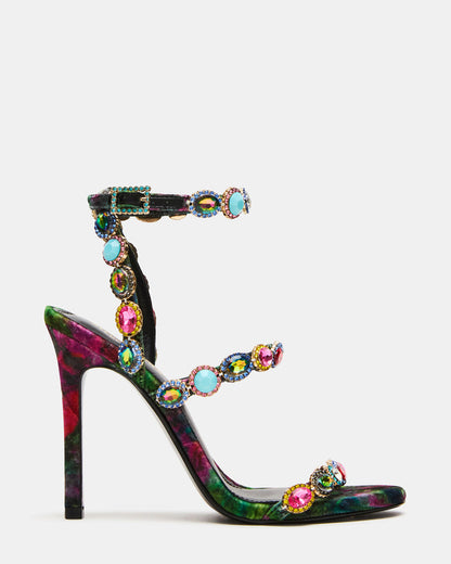 TAMALA Multi Velvet Stone Round Open Toe Ankle Strap Women's Heel | Steve Madden