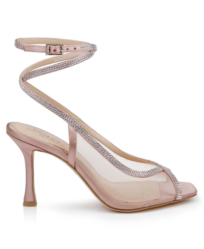 Blush Mesh | Tamera Peep Toe Heels with Wraparound Strap
