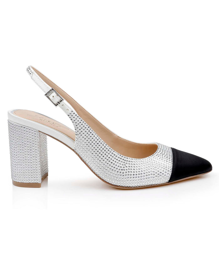 Ivory Black | Tatum Slingback Block Heels with Capped Toe Side