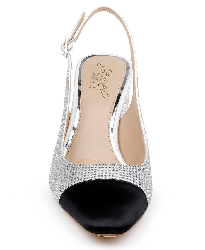 Ivory Black | Tatum Slingback Block Heels with Capped Toe Front