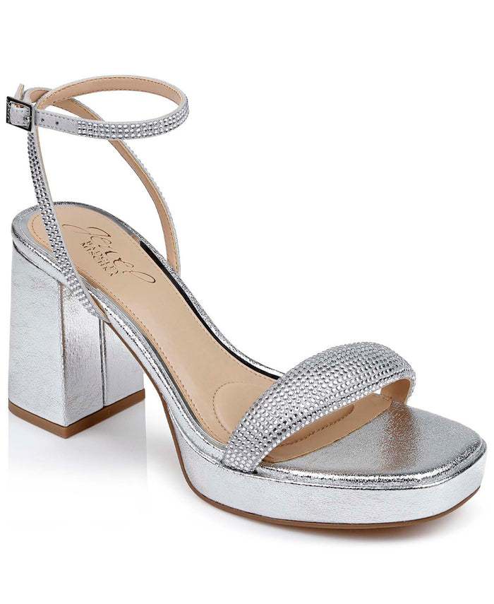 Silver Textile | Teddi Platform Block Heels