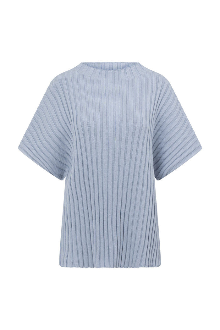 Celine Ribbed Knit Top - Blue