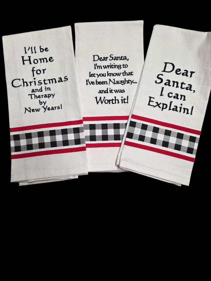 Towel - Christmas - Embroidered Bistro Towels with Funny Quotes