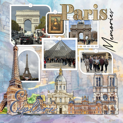 Travel Landmarks Watercolor Elements Digital Scrapbook Kit