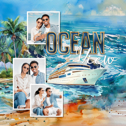 Travel Scenic Watercolor Digital Scrapbook Bundle