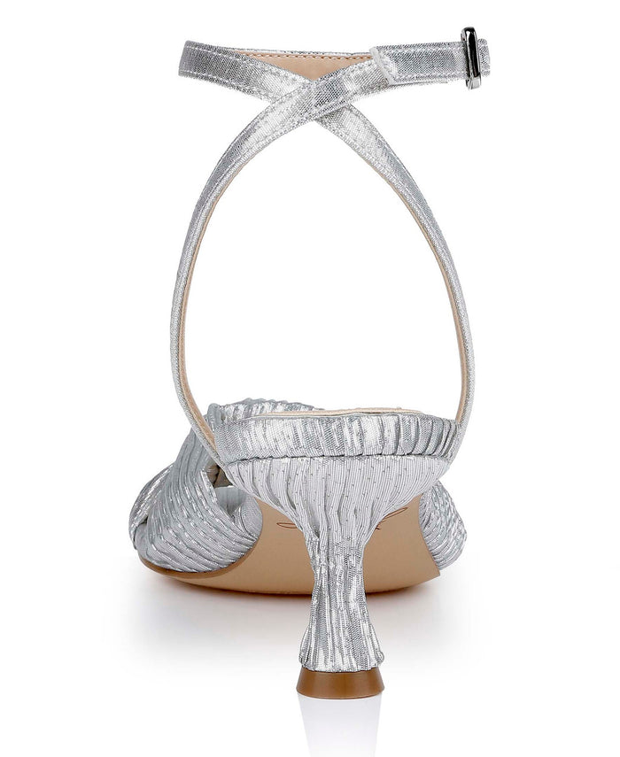 Silver Fabric | True Ribbed Peep Toe Kitten Heels Back