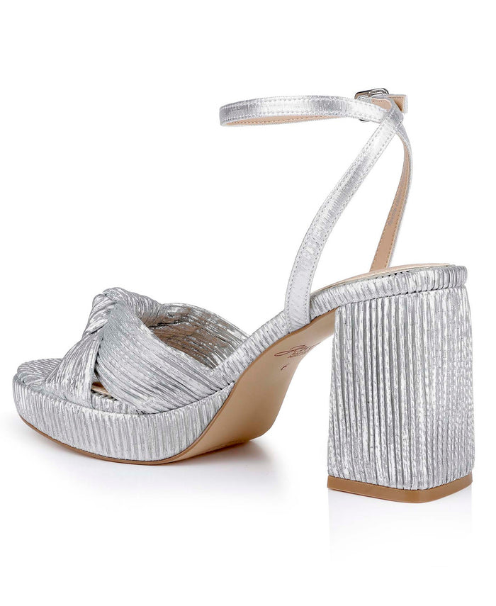 Silver Fabric | Tyler Ribbed Open Toe Block Heels