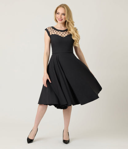 Unique Vintage Black Diamond Cable Swing Dress