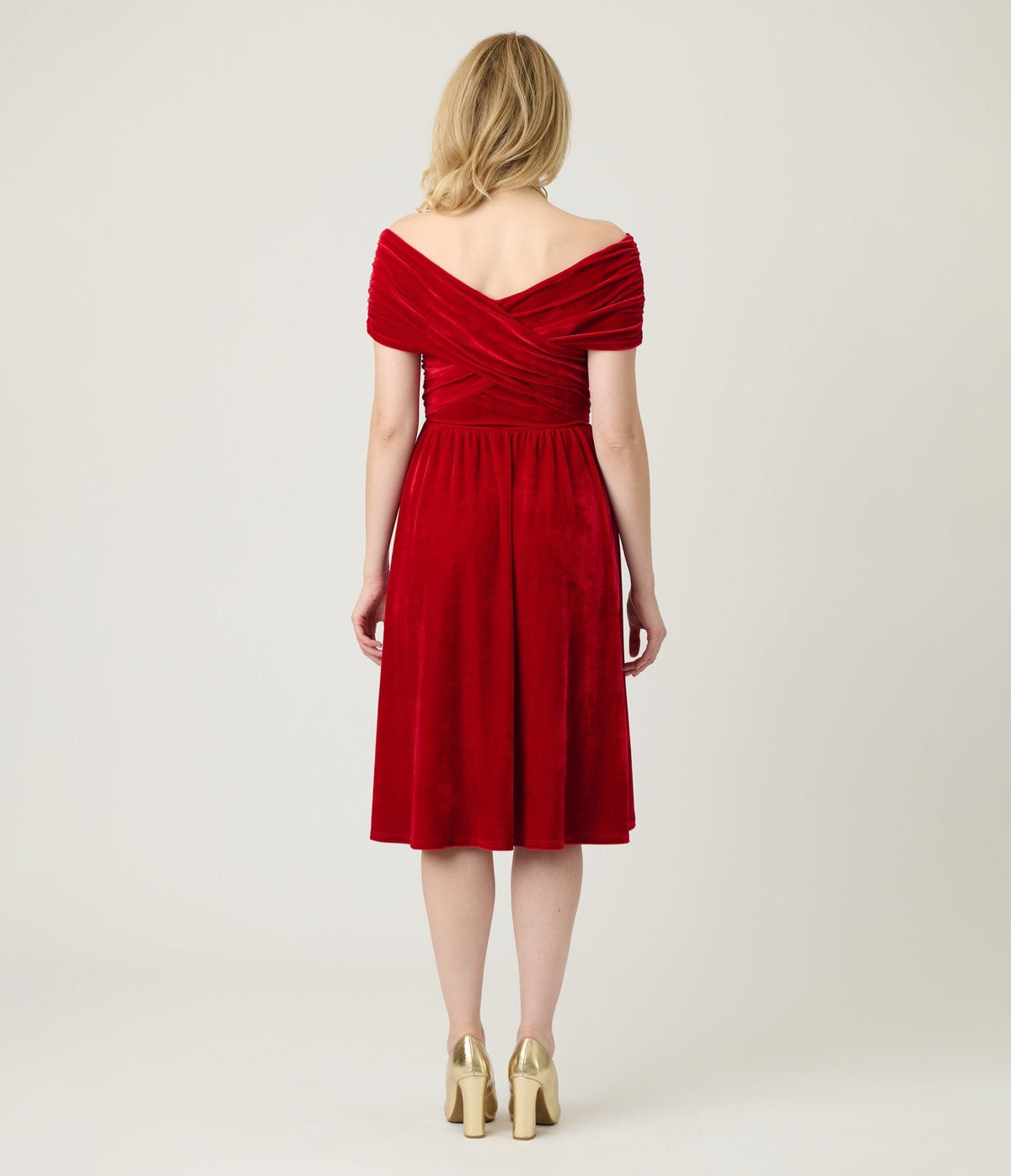 Unique Vintage Burgundy Shirred Velvet Swing Dress