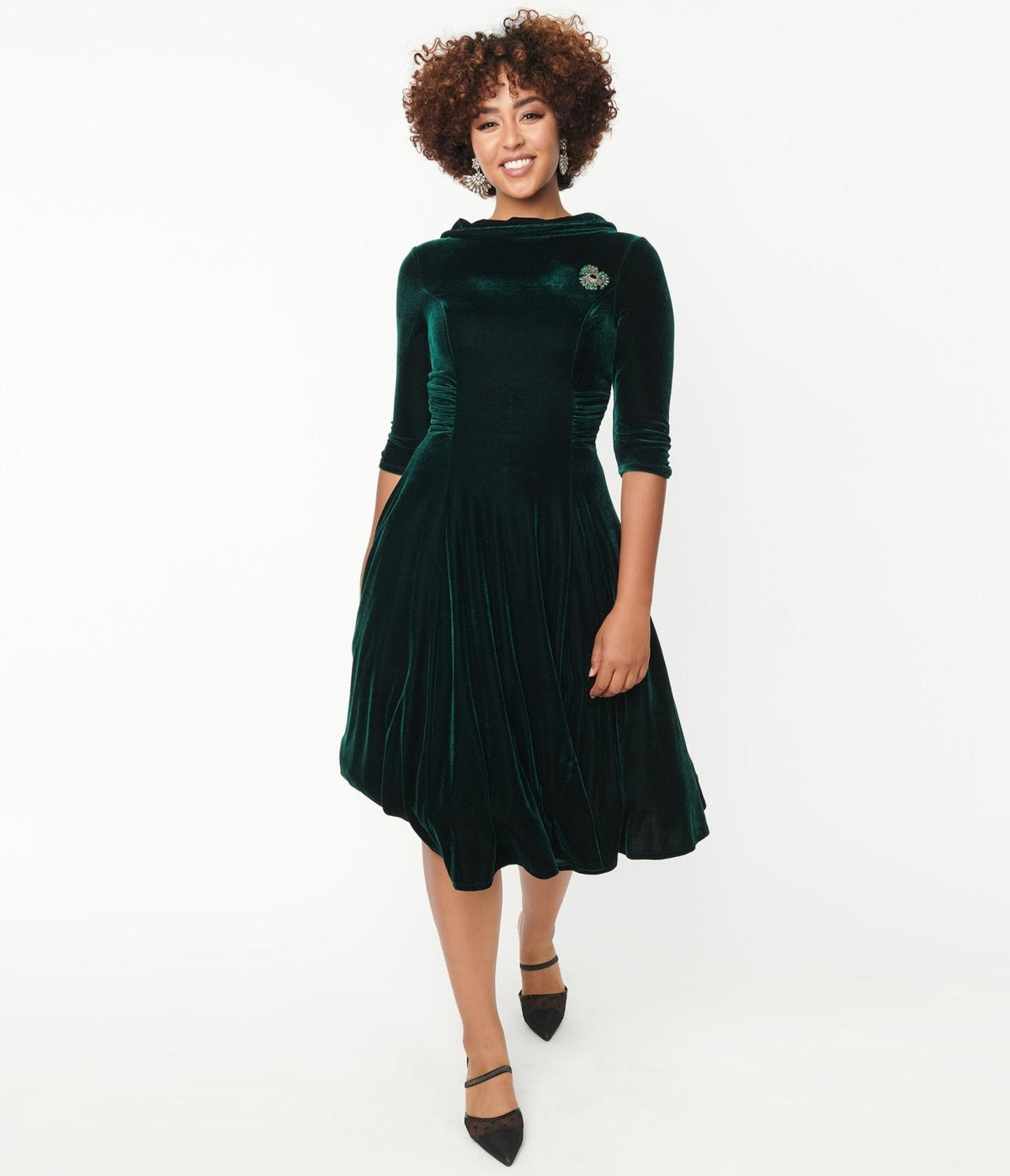 Unique Vintage Emerald Velvet Nicola Swing Dress
