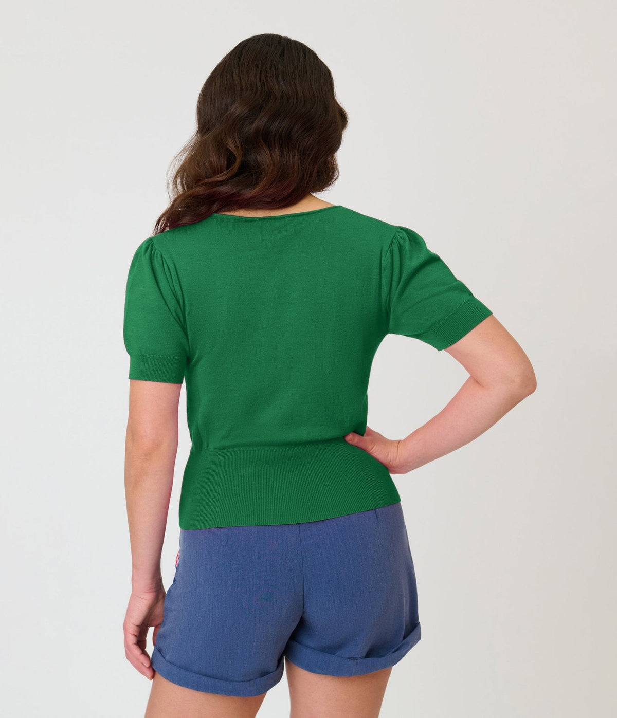 Unique Vintage Green Short Sleeve Sweater