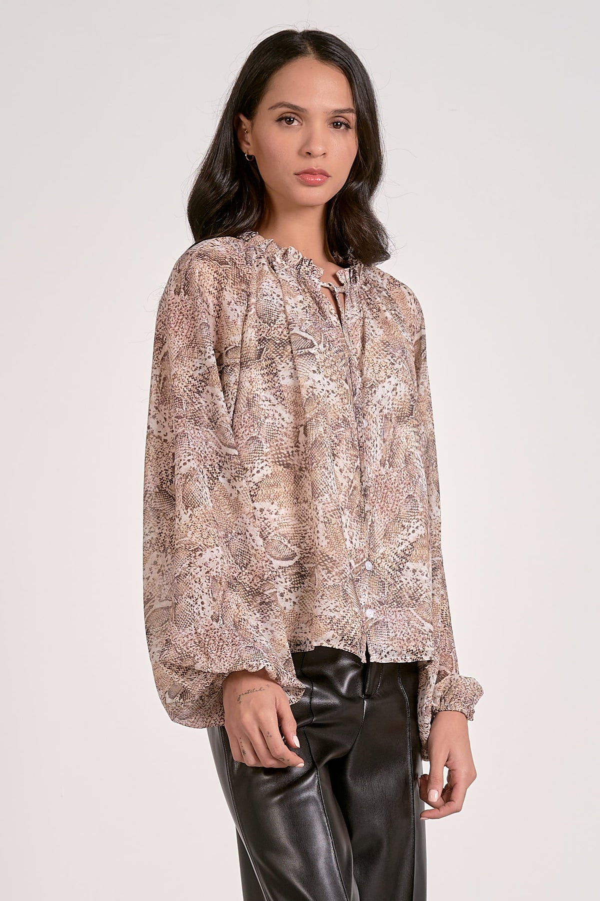 Elan Balloon Sleeve V-Neck Blouse