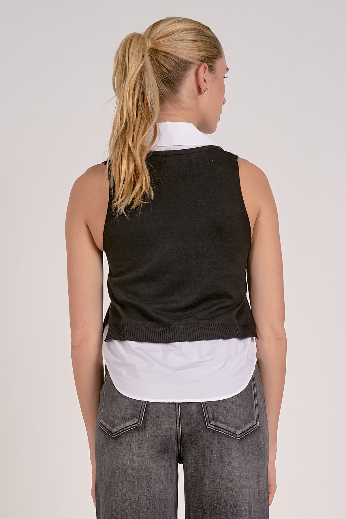 Elan V-Neck Double Layer Sweater