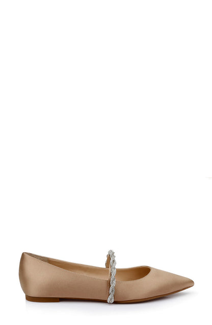 Dark Nude | Vana Pointed Flats with Embellished Straps
