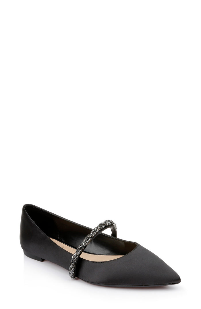 Black | Vana Pointed Flats with Embellished Straps