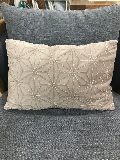 Velvet Diamonte Cushion Geo Cool Grey (Lumbar)