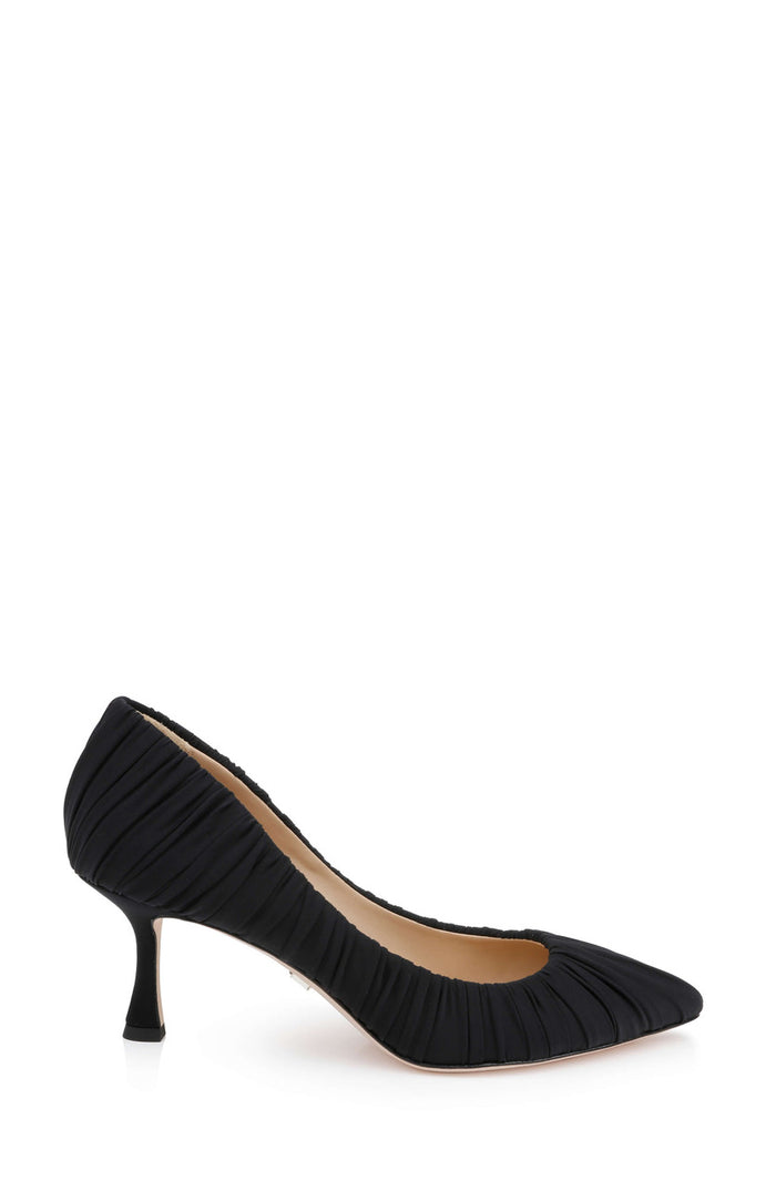 Black Fabric | Verity Ruched Kitten Heel Pumps Side