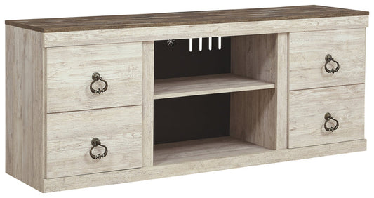 Willowton EW0267-168 Whitewash LG TV Stand wFireplace Option