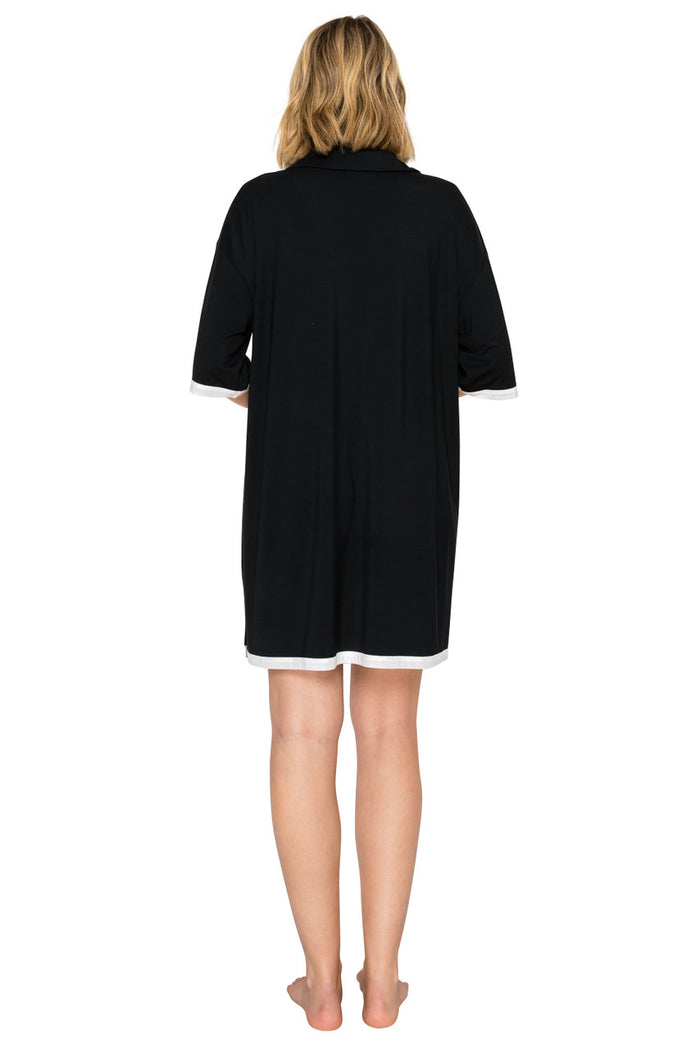 Jet Black | Yummy Modal Blend Collared Sleep Dress Back