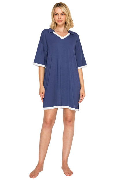 Blueberry | Yummy Modal Blend Collared Sleep Dress Front