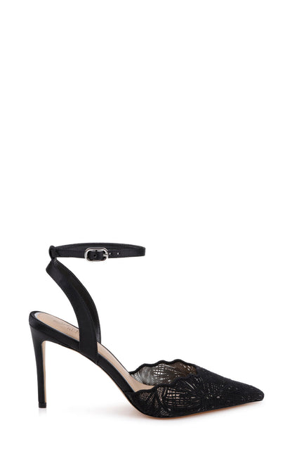 Black Satin | Zaima Ankle Strap Pump Side
