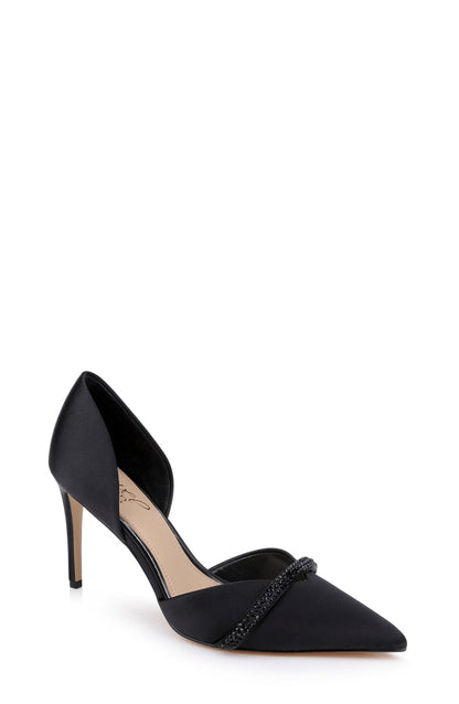 Black Satin | Zoey Pointed Toe d'Orsay Pump Front Side